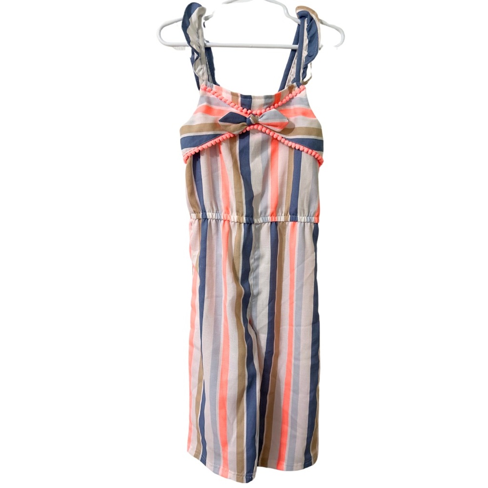 Little Lass 4T Summer Into Fall Striped Peach Blue Romper
